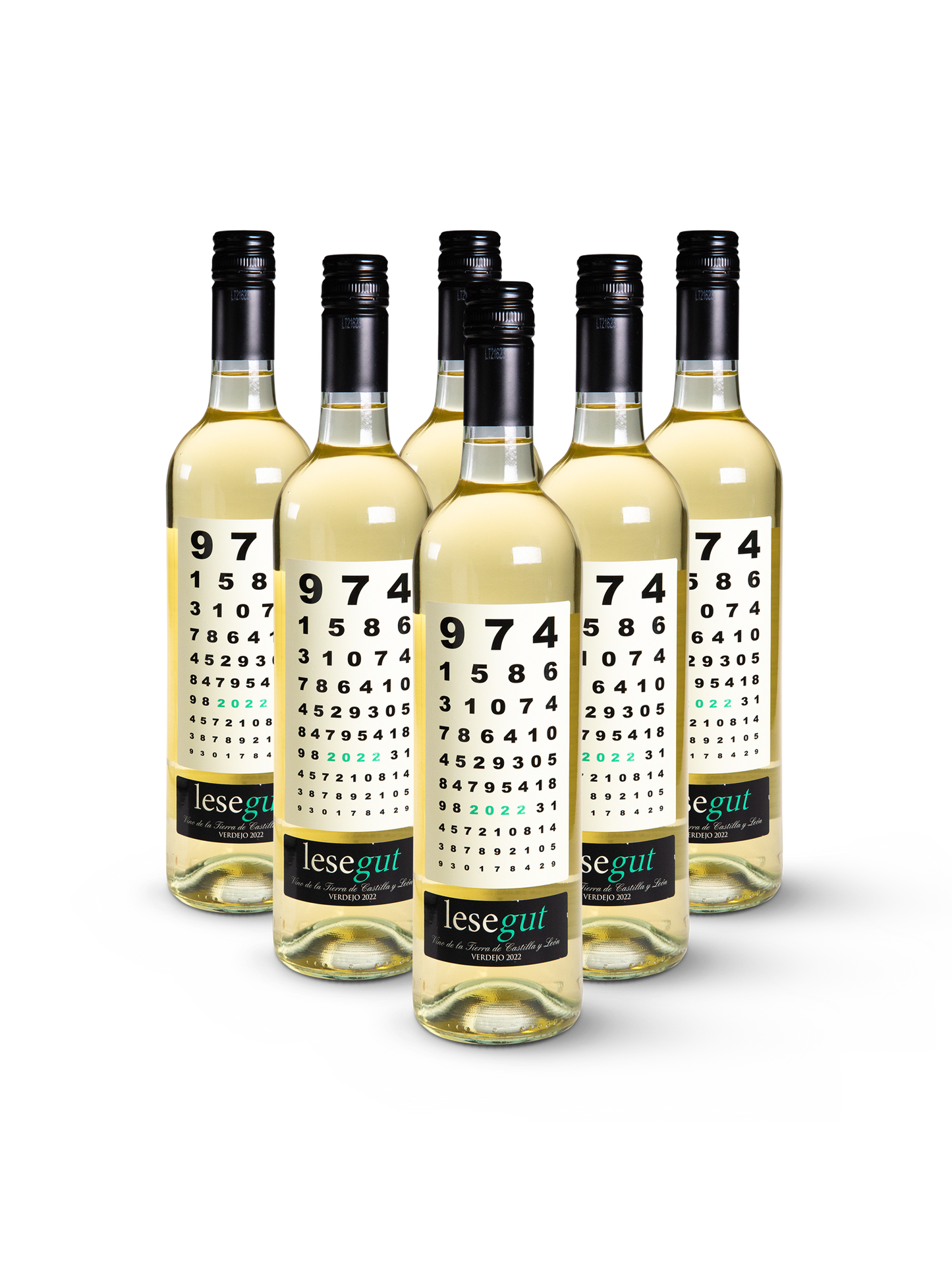 Weißwein LeseGut Blanco Verdejo in 6 klaren Flaschen mit modernem, reduziertem Etikett