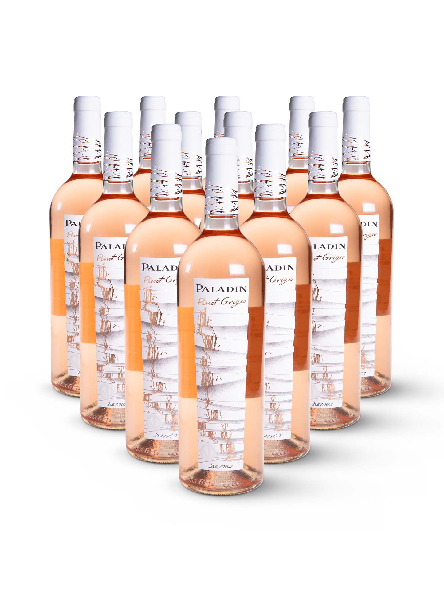 Roséwein Paladin Pinot Grigio Rosé in 12 eleganten Flaschen mit gold-rosafarbenem Etikett