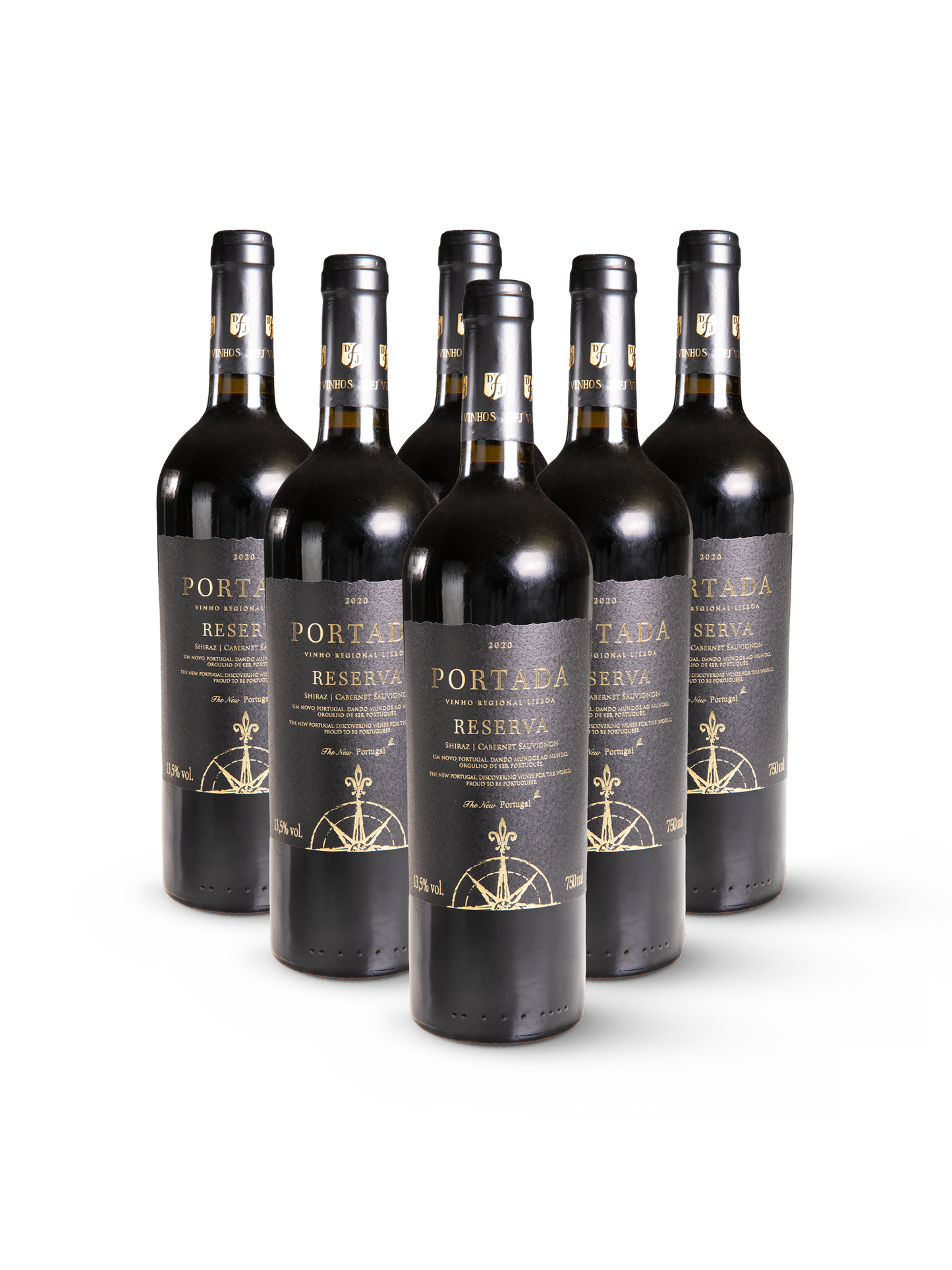 Rotwein Portada Reserva Shiraz in dunkler Flasche mit gold-rotem Etikett auf weißem Hintergrund