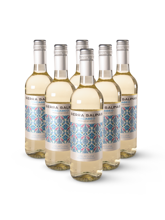 Weißwein Sierra Salinas Macabeo Blanco in 12 klaren Flaschen mit modernem Etikett