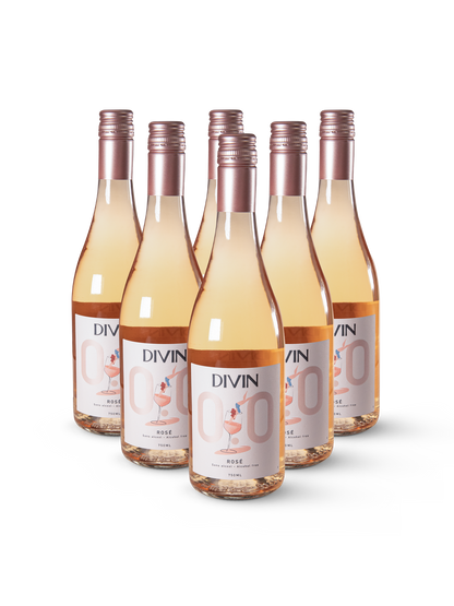 Alkoholfreier Roséwein DIVIN Rosé 0.0 % in 12 eleganten Flaschen mit zartrosa Etikett