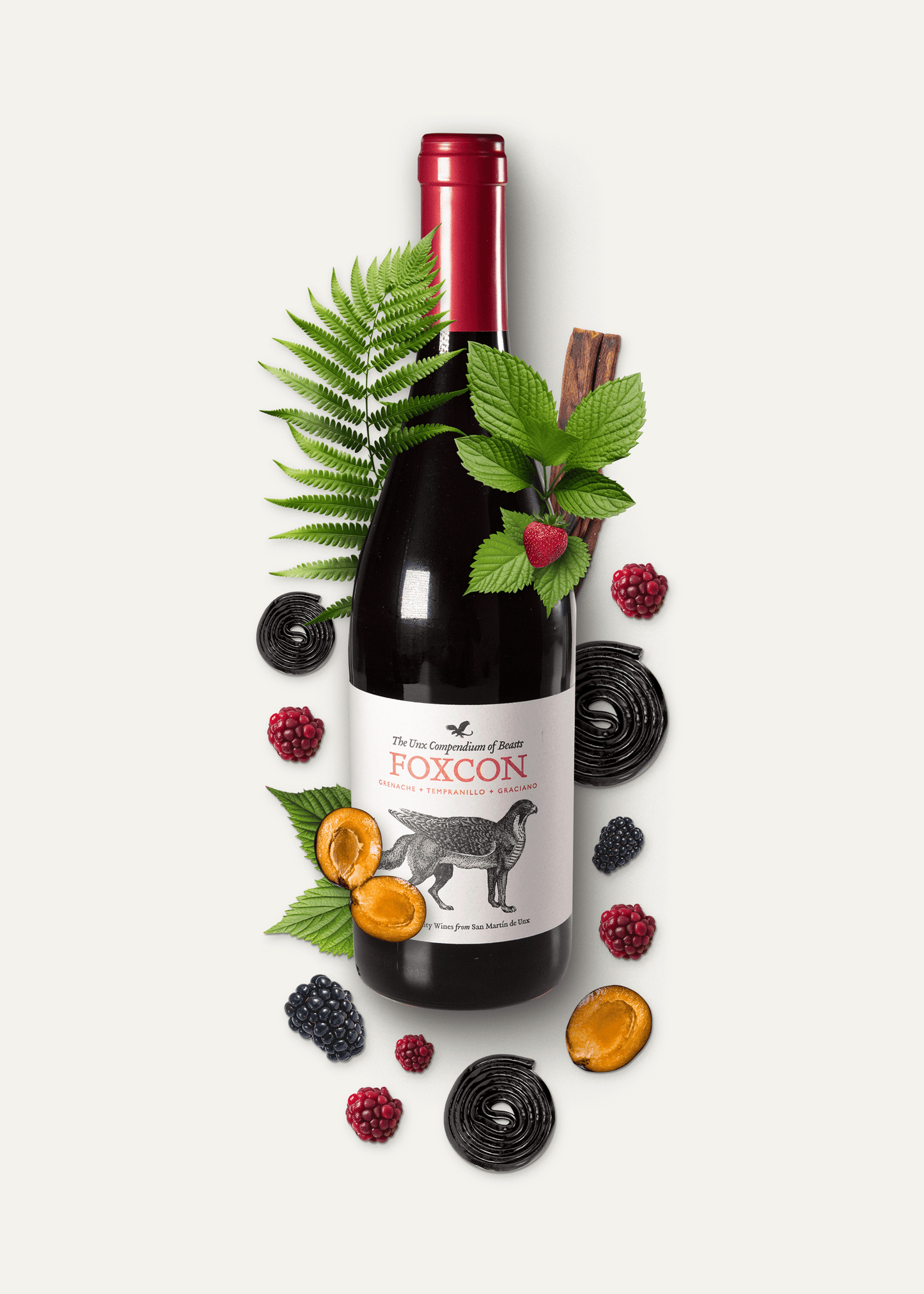 Foxcon Rotwein mit Zutaten (Lakritz, rote Früchte, Pflaumen)