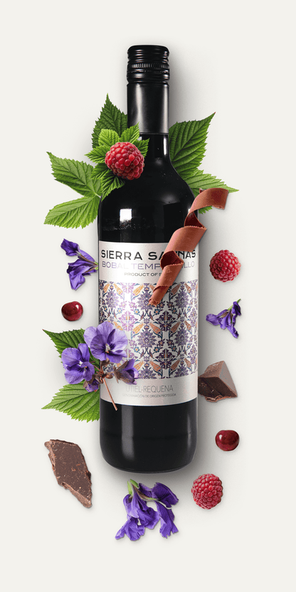 Sierra Salinas Tempranillo Rotwein mit Zutaten (rote Früchte, Schokolade, Veilchen)